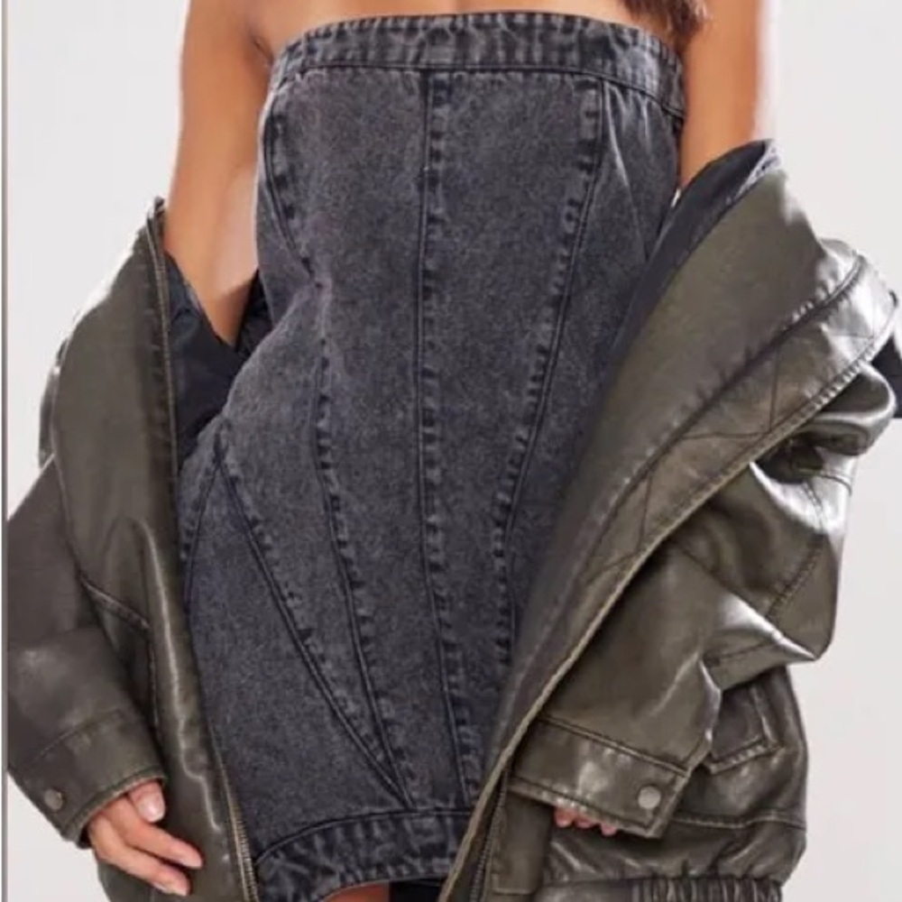 PrettyLittleThing Asymmetrical Denim Washed Black Mini Dress NWT US 6